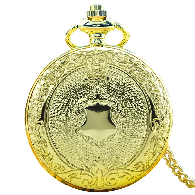 Retro European Pocket Watch with Chain & Carved Design