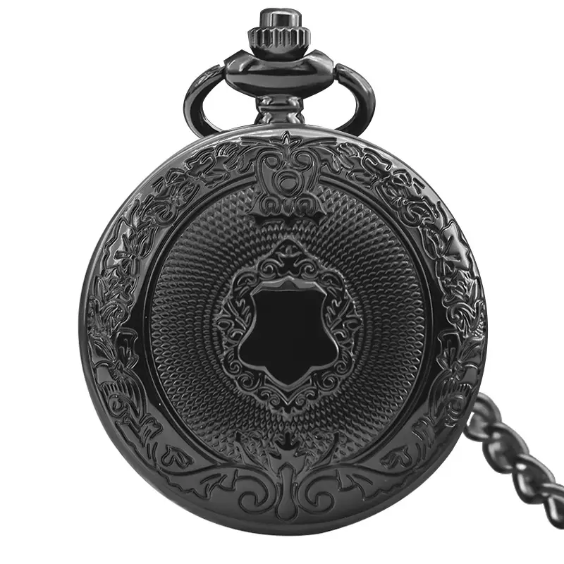 Retro European Pocket Watch with Chain & Carved Design