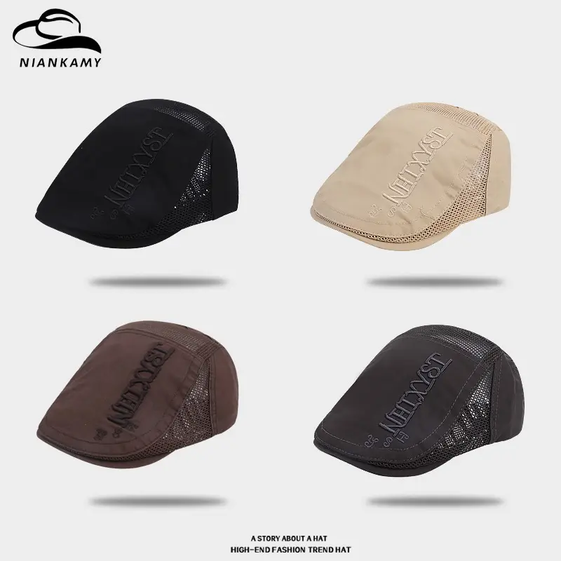 Summer Thin Mesh Beret Forward Hat with Letter Embroidery - Image 6