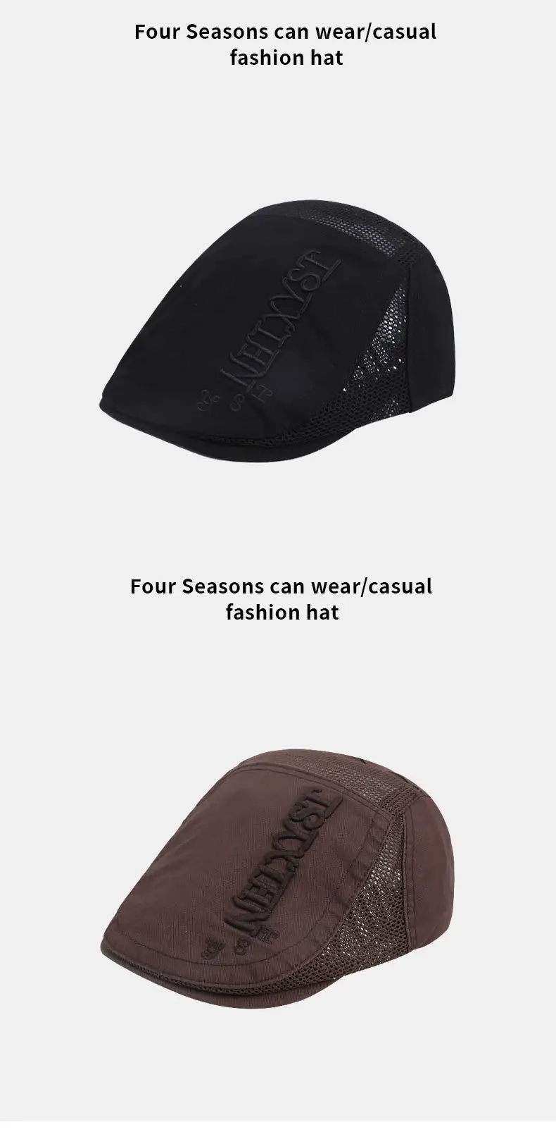 Summer Thin Mesh Beret Forward Hat with Letter Embroidery — feature 11