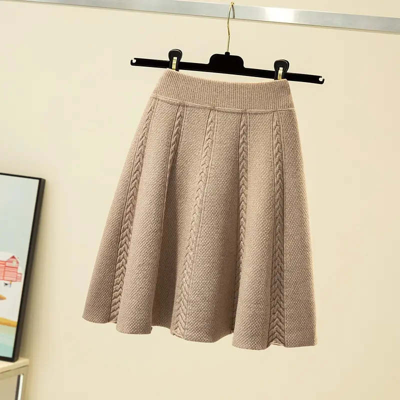 Knitted Wool A-Line Skirt Large Size White - Image 2