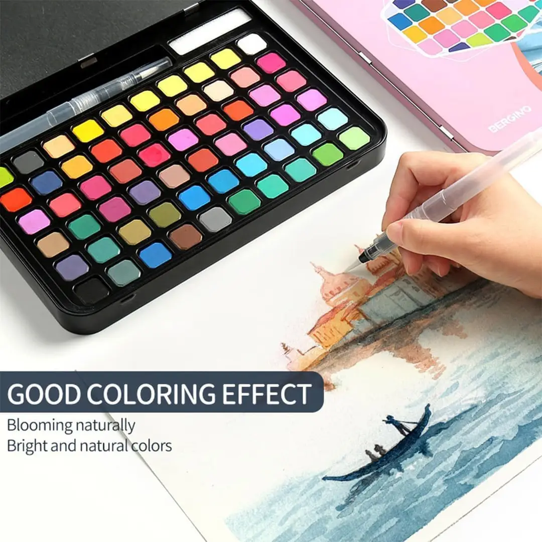Cross-Border Solid Watercolor Paint Set Tin Box 60 Colors Beginner Watercolor Painting Tools Art Special Graffiti Painting — feature 1