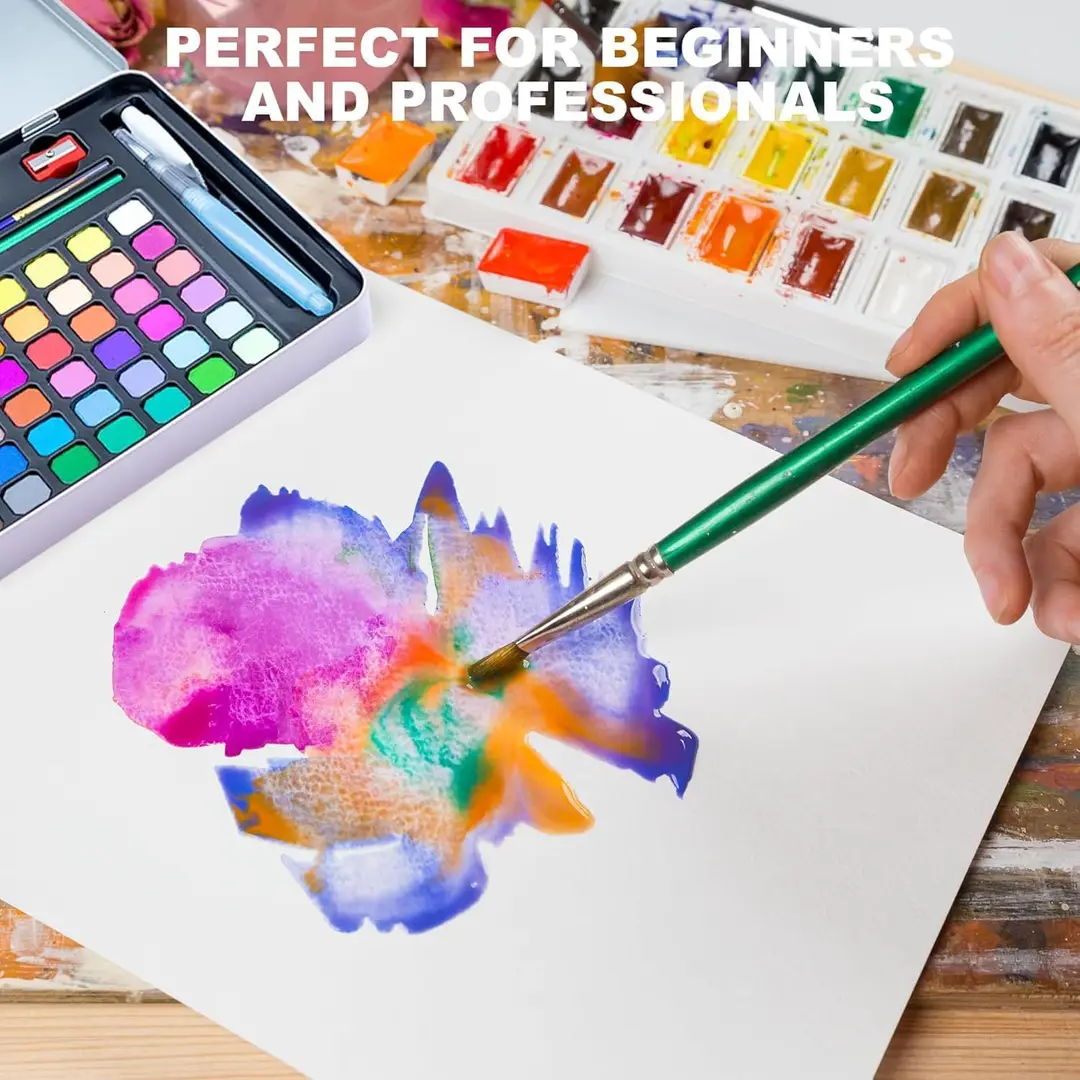 Cross-Border Solid Watercolor Paint Set Tin Box 60 Colors Beginner Watercolor Painting Tools Art Special Graffiti Painting — feature 5