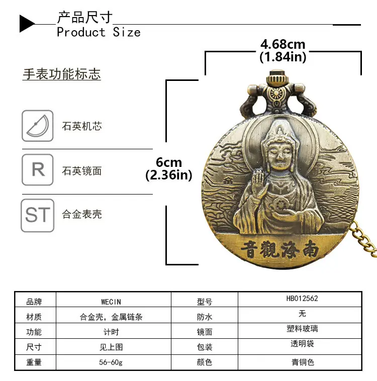 Namo Avalokiteshvara Bodhisattva Pocket Watch with Double-Sided Relief Design — feature 8