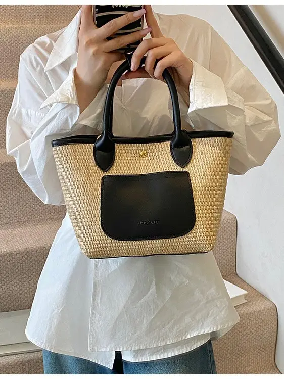 Women Crossbody Straw Tote Bag Red Orange 2026