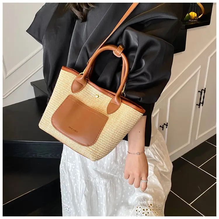 Women Crossbody Straw Tote Bag Red Orange 2026 — feature 25