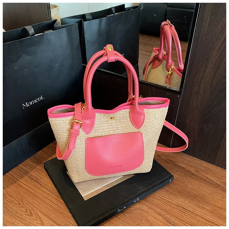 Women Crossbody Straw Tote Bag Red Orange 2026 — feature 28