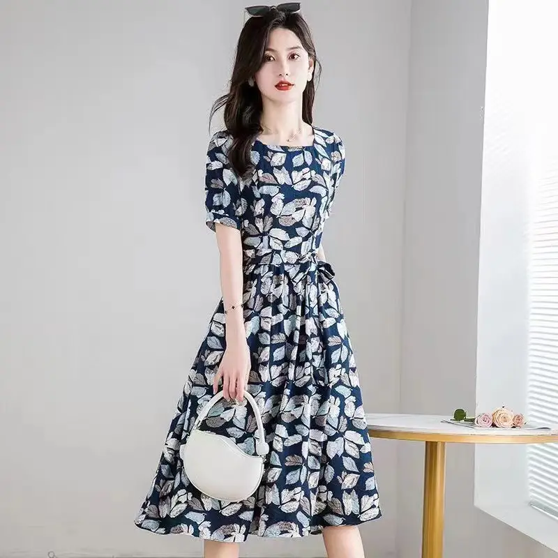 Korean Style Floral Dress 2025 Summer Slimming Plus Size