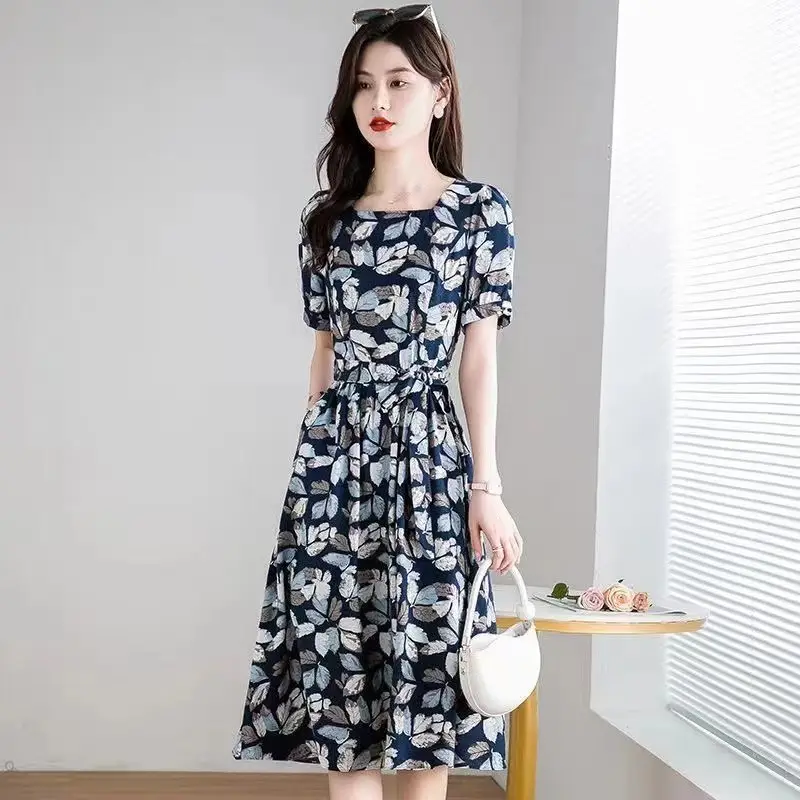 Korean Style Floral Dress 2025 Summer Slimming Plus Size