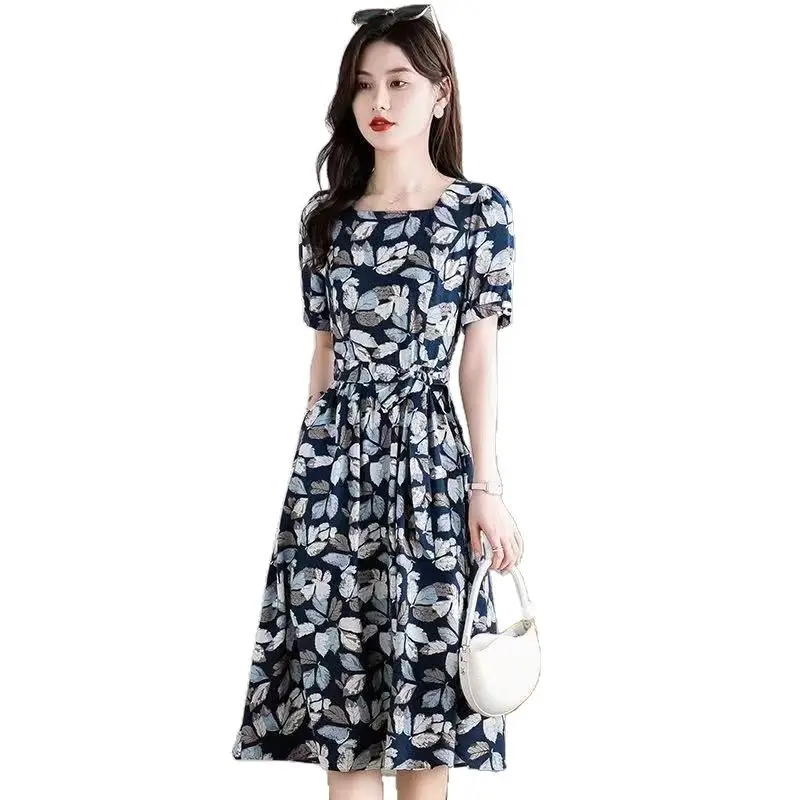 Korean Style Floral Dress 2025 Summer Slimming Plus Size