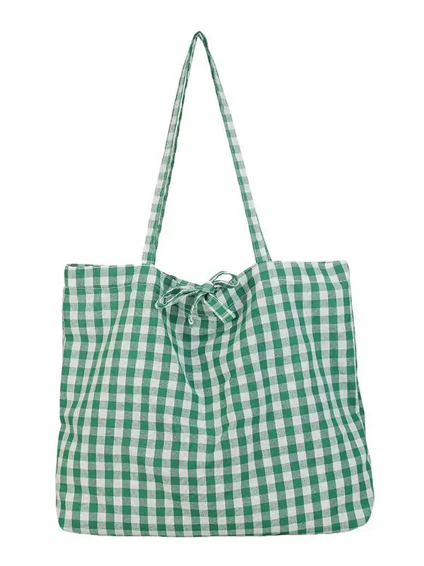 Red Plaid Canvas Shoulder Bag 2025 Large Capacity Travel Tote - Image 9