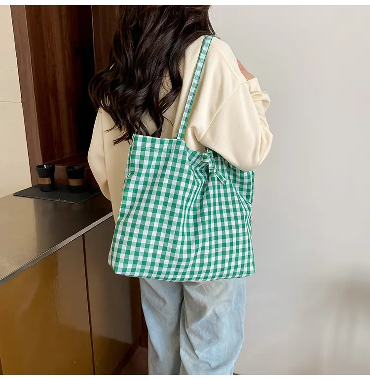 Red Plaid Canvas Shoulder Bag 2025 Large Capacity Travel Tote — feature 13