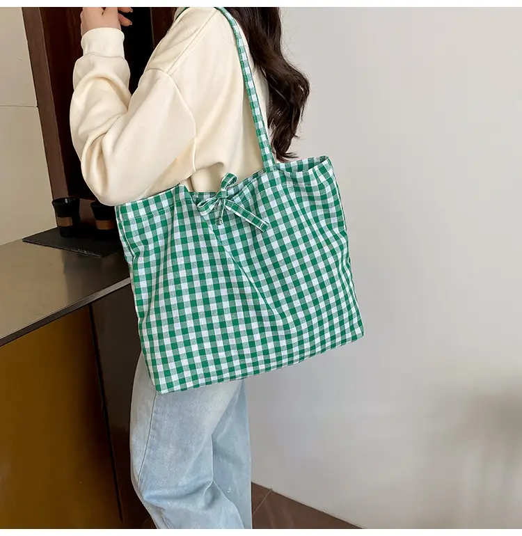Red Plaid Canvas Shoulder Bag 2025 Large Capacity Travel Tote — feature 14