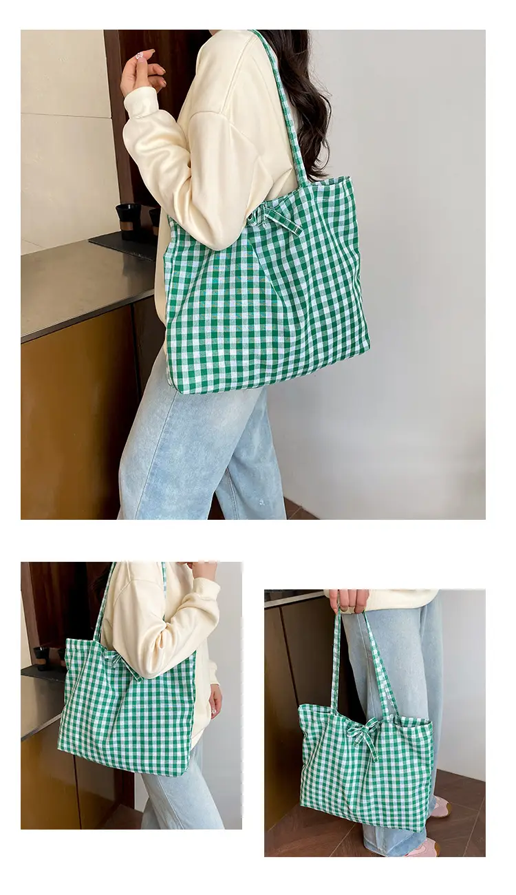 Red Plaid Canvas Shoulder Bag 2025 Large Capacity Travel Tote — feature 17