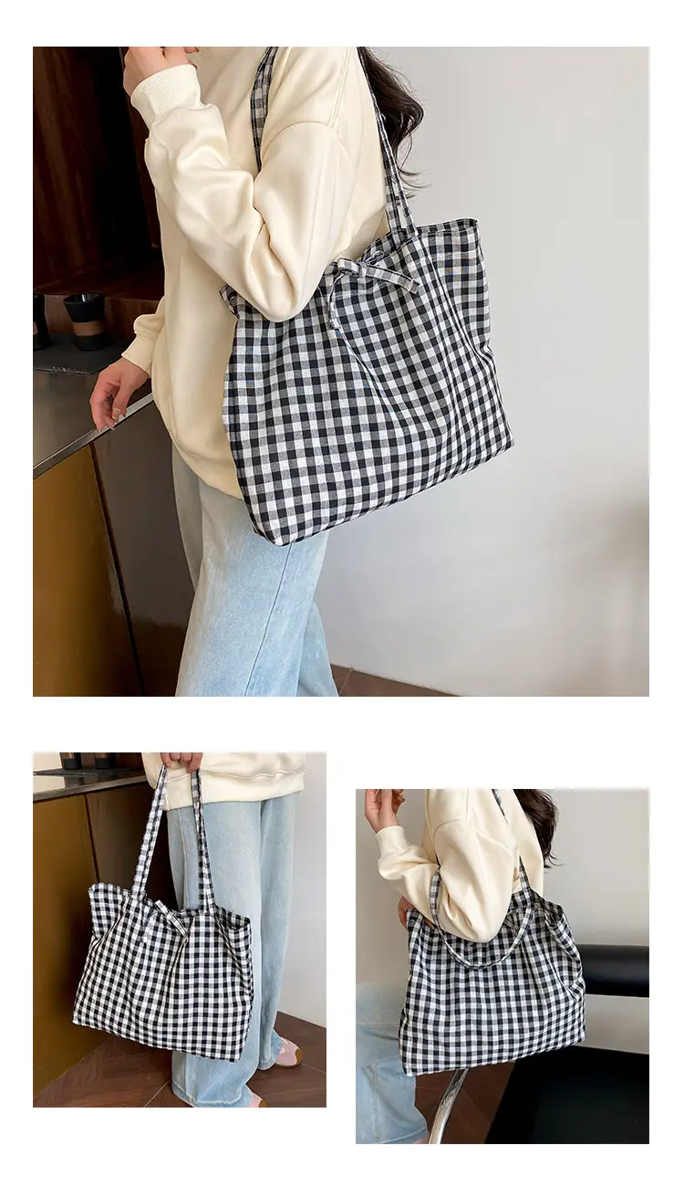 Red Plaid Canvas Shoulder Bag 2025 Large Capacity Travel Tote — feature 18