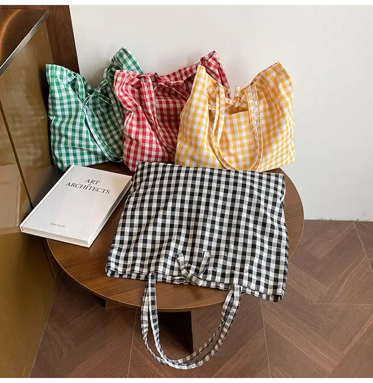 Red Plaid Canvas Shoulder Bag 2025 Large Capacity Travel Tote — feature 19
