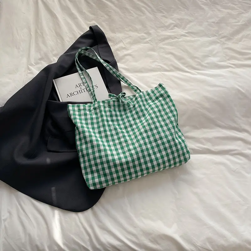 Red Plaid Canvas Shoulder Bag 2025 Large Capacity Travel Tote - Image 2