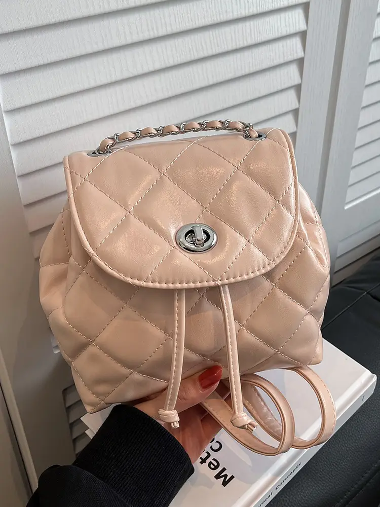 Beige Quilted One Shoulder Backpack for Women - Image 7