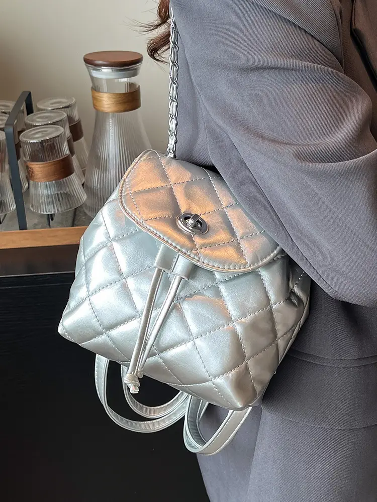 Beige Quilted One Shoulder Backpack for Women - Image 9