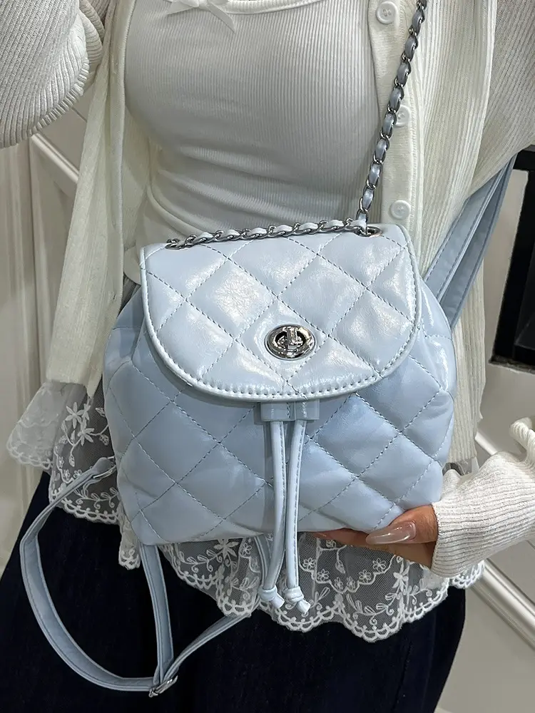 Beige Quilted One Shoulder Backpack for Women - Image 10