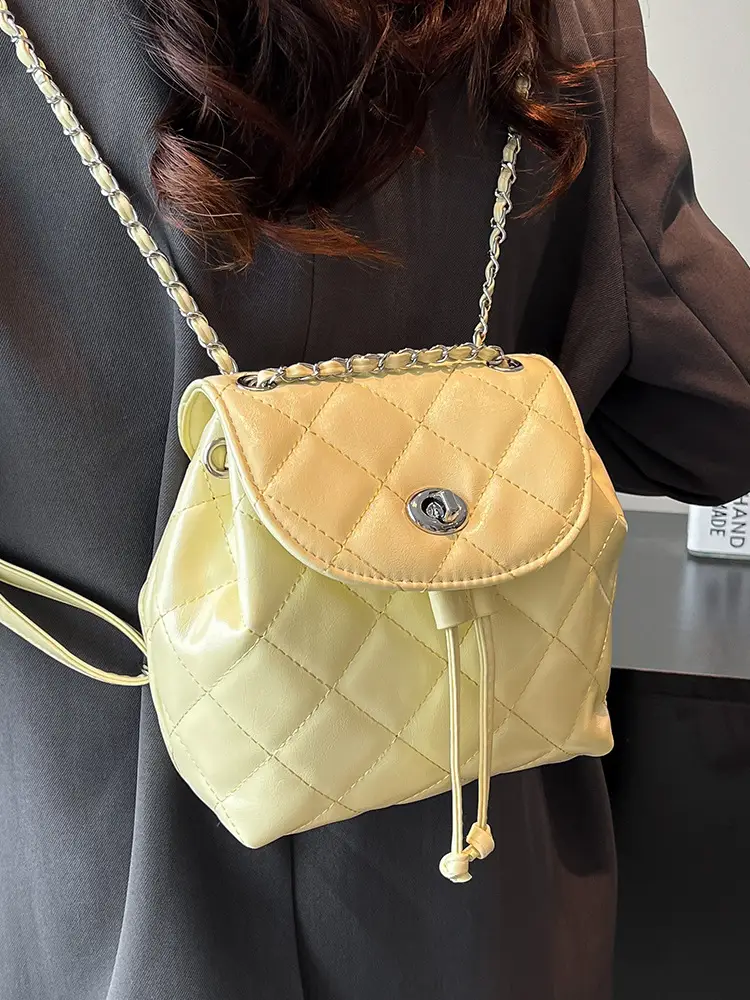 Beige Quilted One Shoulder Backpack for Women - Image 11