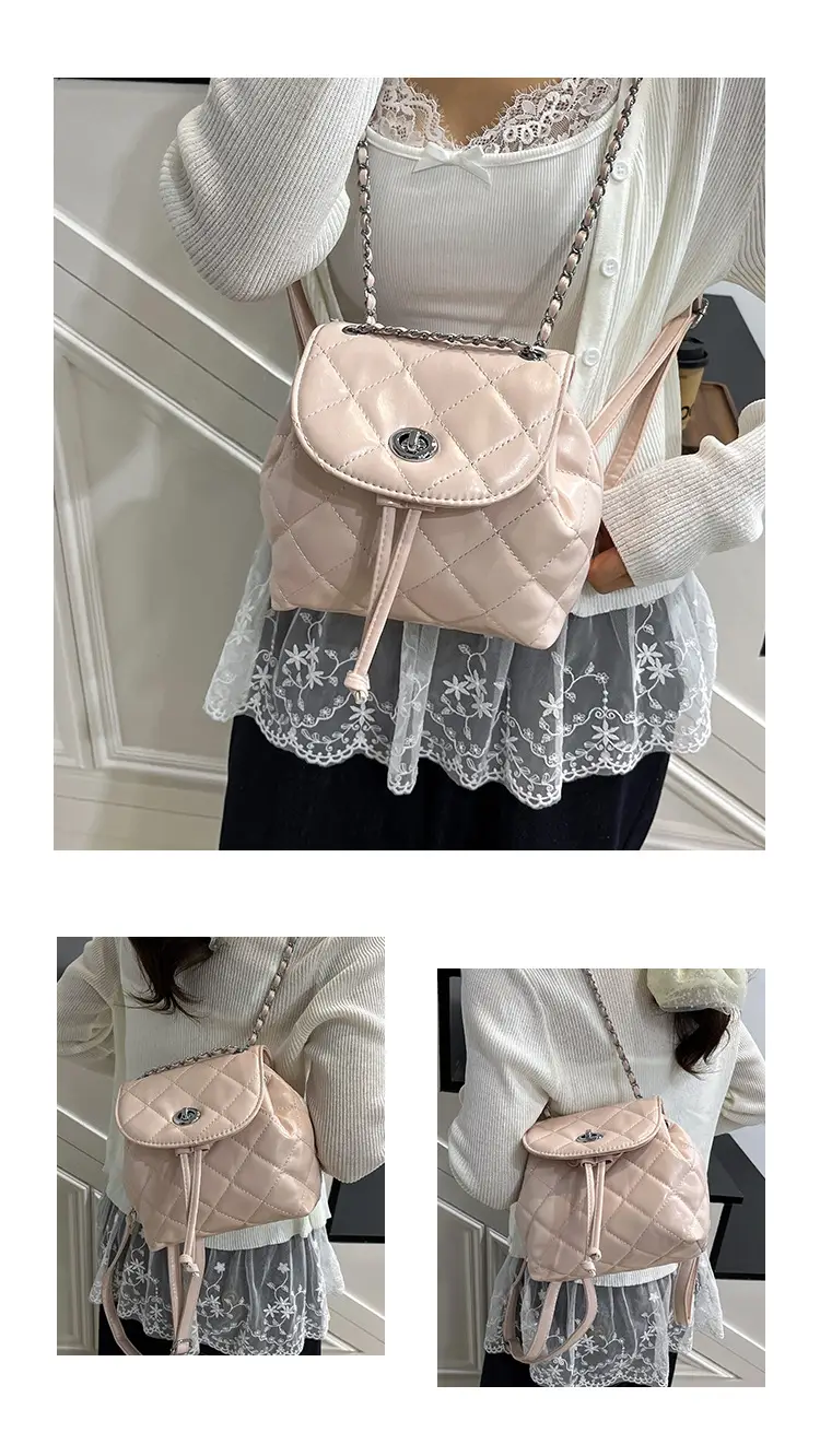 Beige Quilted One Shoulder Backpack for Women — feature 10
