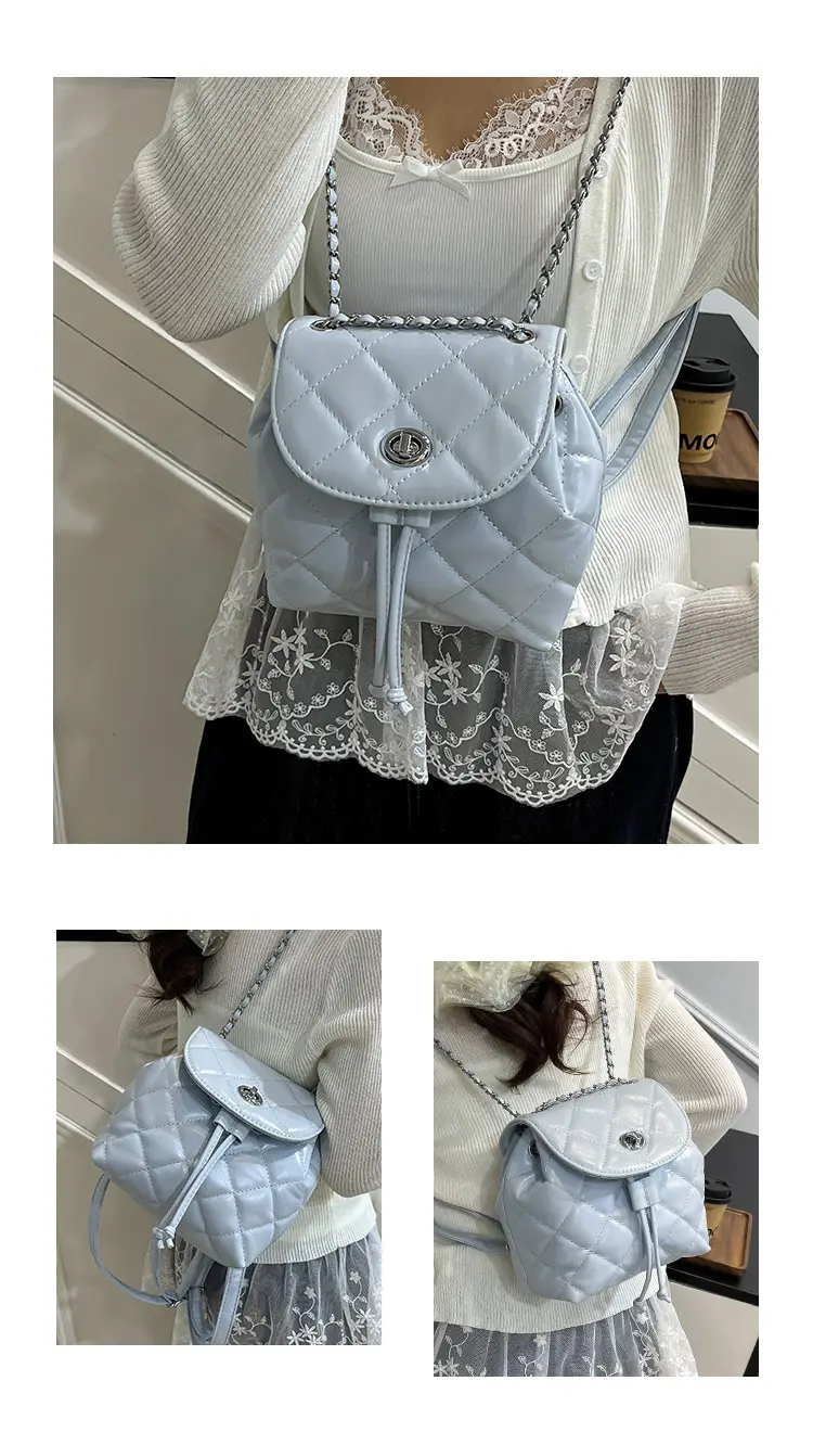 Beige Quilted One Shoulder Backpack for Women — feature 11