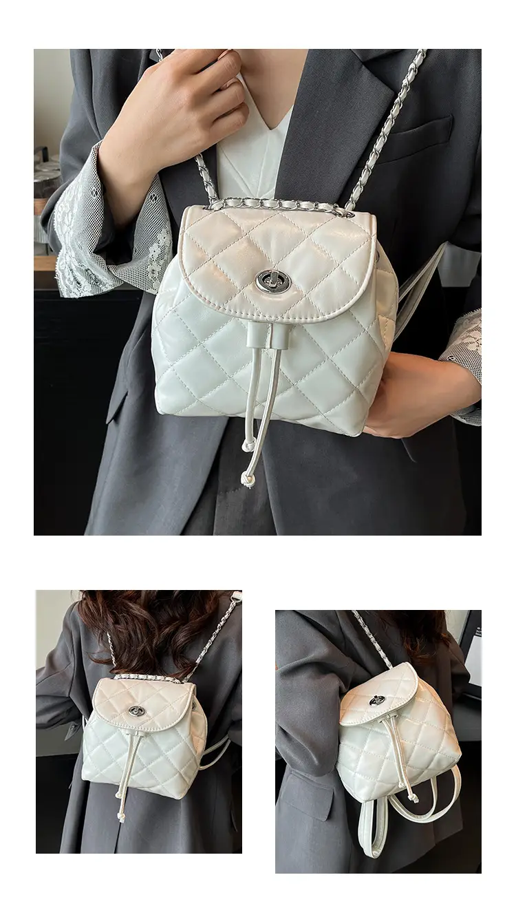 Beige Quilted One Shoulder Backpack for Women — feature 12