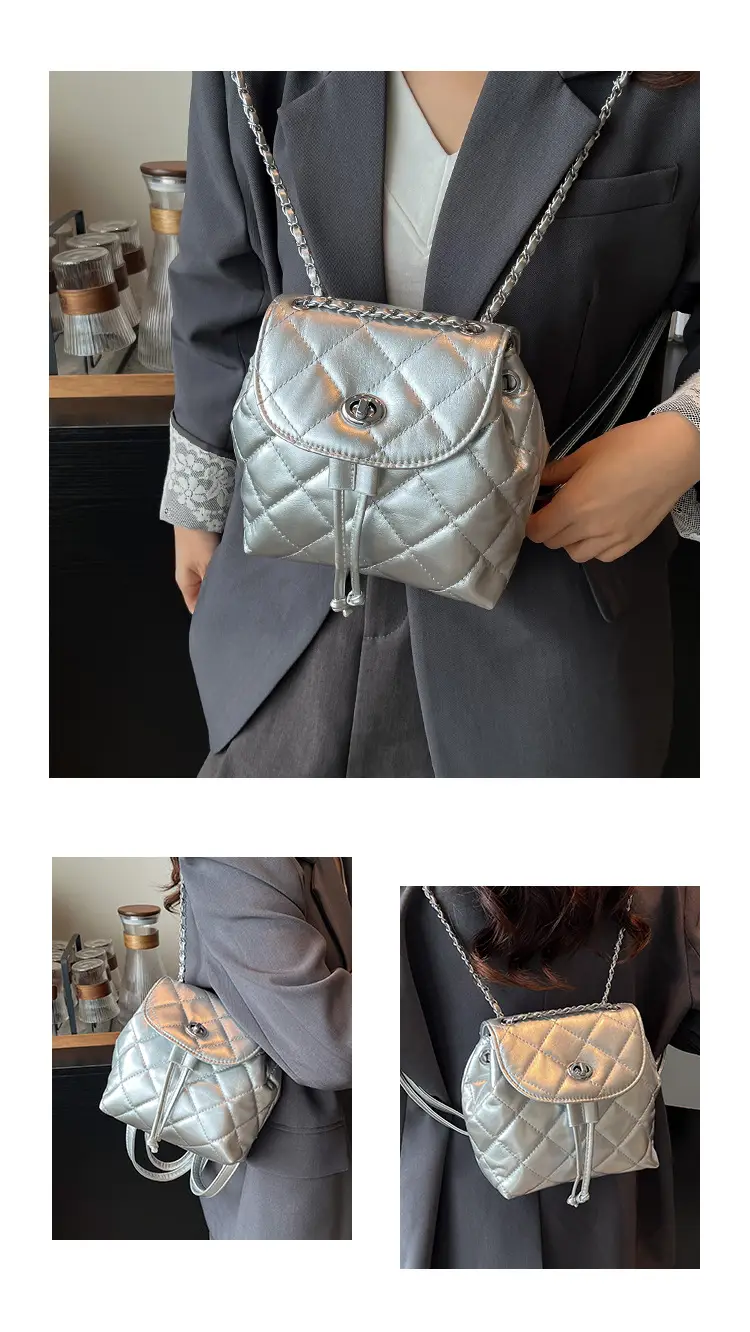 Beige Quilted One Shoulder Backpack for Women — feature 13