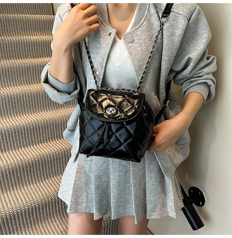 Beige Quilted One Shoulder Backpack for Women — feature 17
