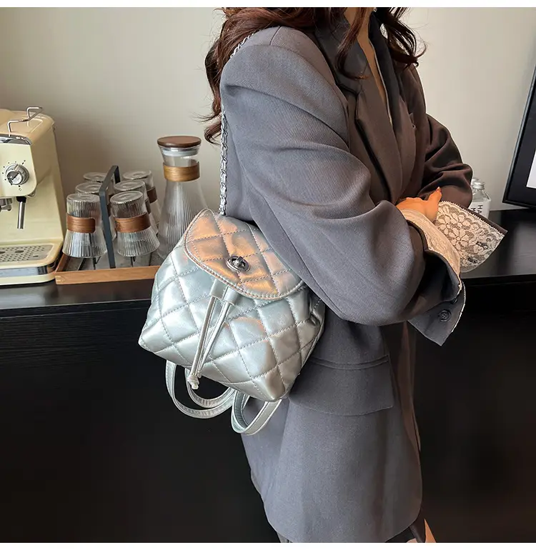 Beige Quilted One Shoulder Backpack for Women — feature 18