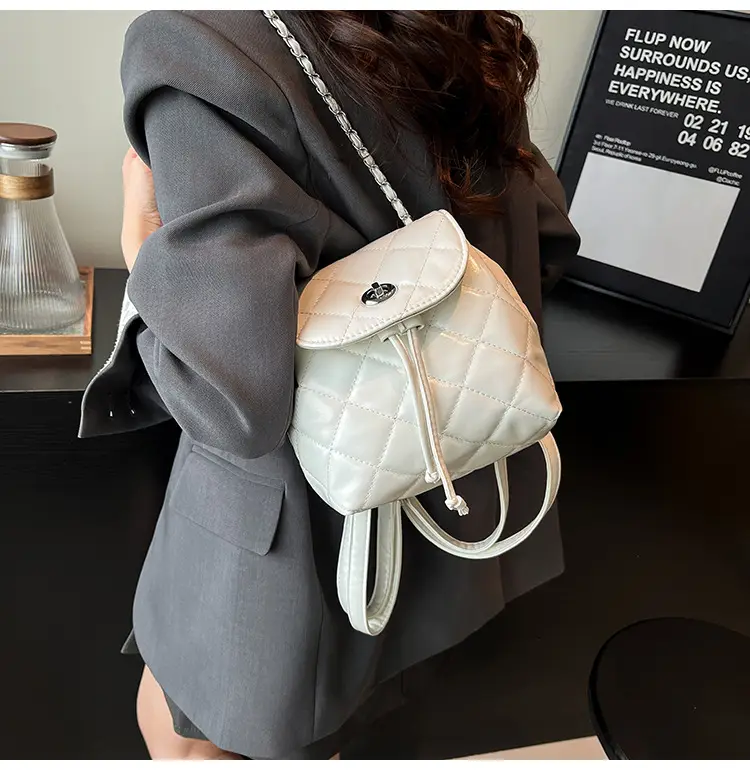 Beige Quilted One Shoulder Backpack for Women — feature 22