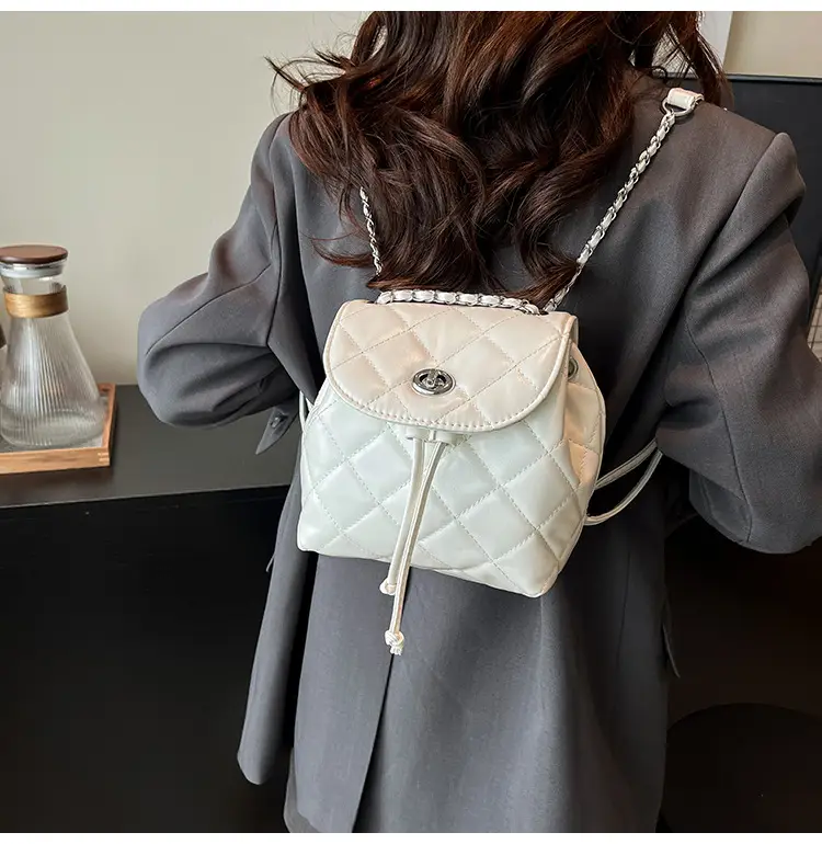 Beige Quilted One Shoulder Backpack for Women — feature 23