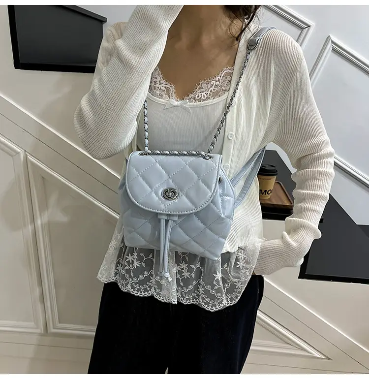 Beige Quilted One Shoulder Backpack for Women — feature 24
