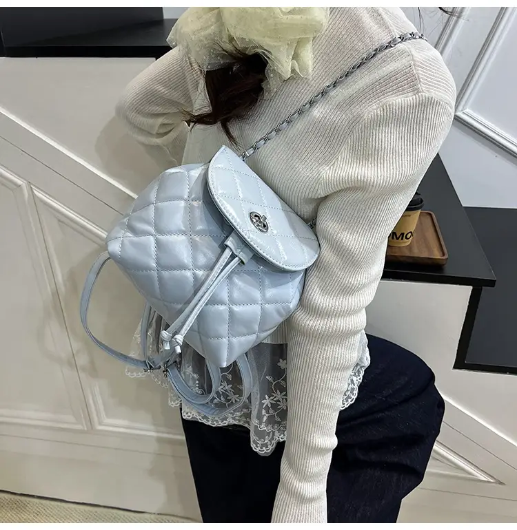 Beige Quilted One Shoulder Backpack for Women — feature 25