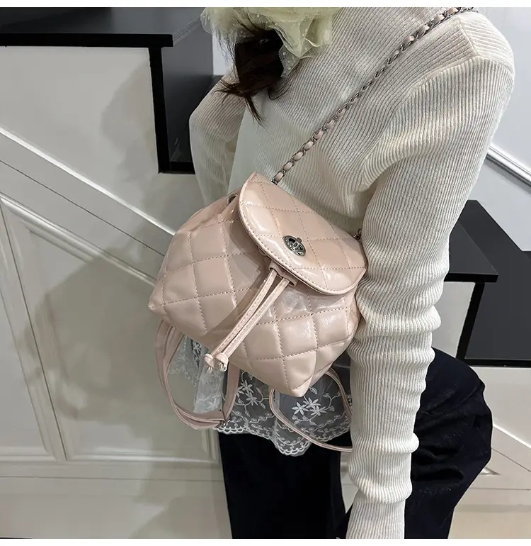 Beige Quilted One Shoulder Backpack for Women — feature 26