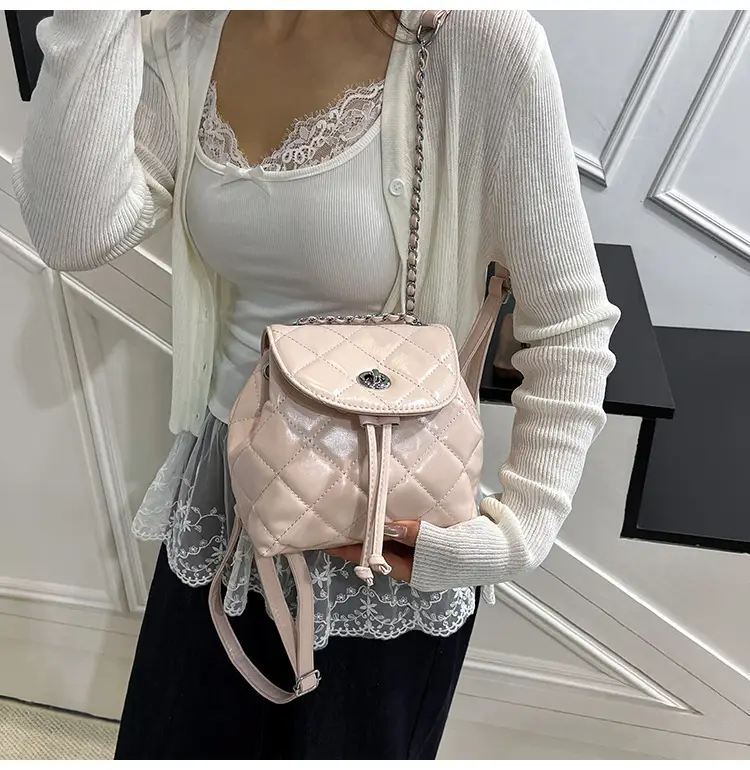 Beige Quilted One Shoulder Backpack for Women — feature 27