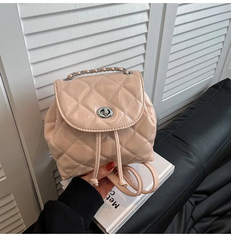 Beige Quilted One Shoulder Backpack for Women — feature 29