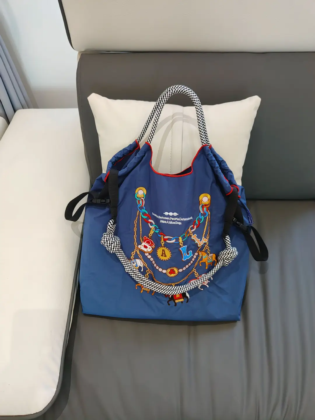 Blue Bottle Embroidered Large Capacity Tote Bag - Image 22