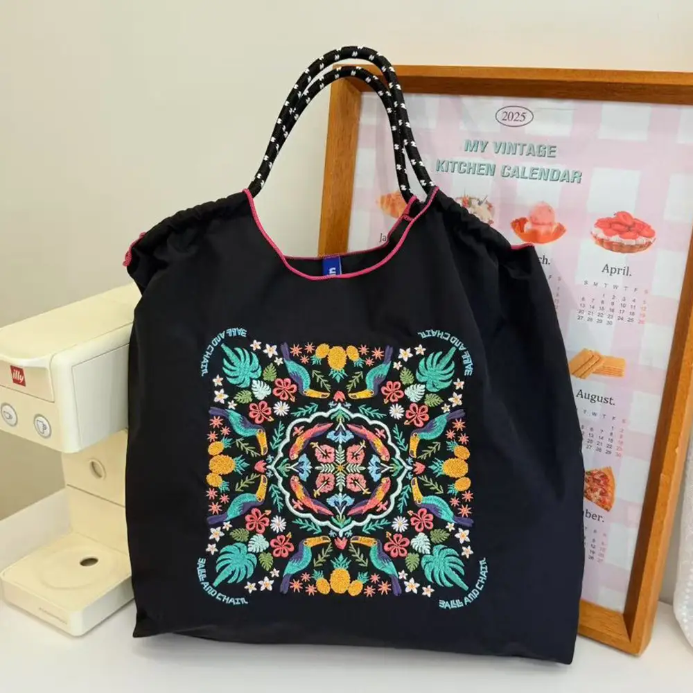 Blue Bottle Embroidered Large Capacity Tote Bag - Image 31