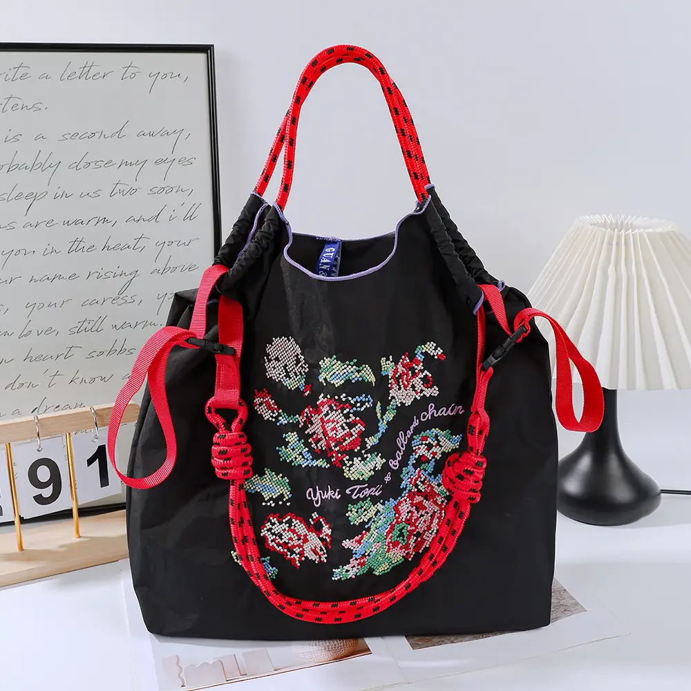 Blue Bottle Embroidered Large Capacity Tote Bag - Image 34