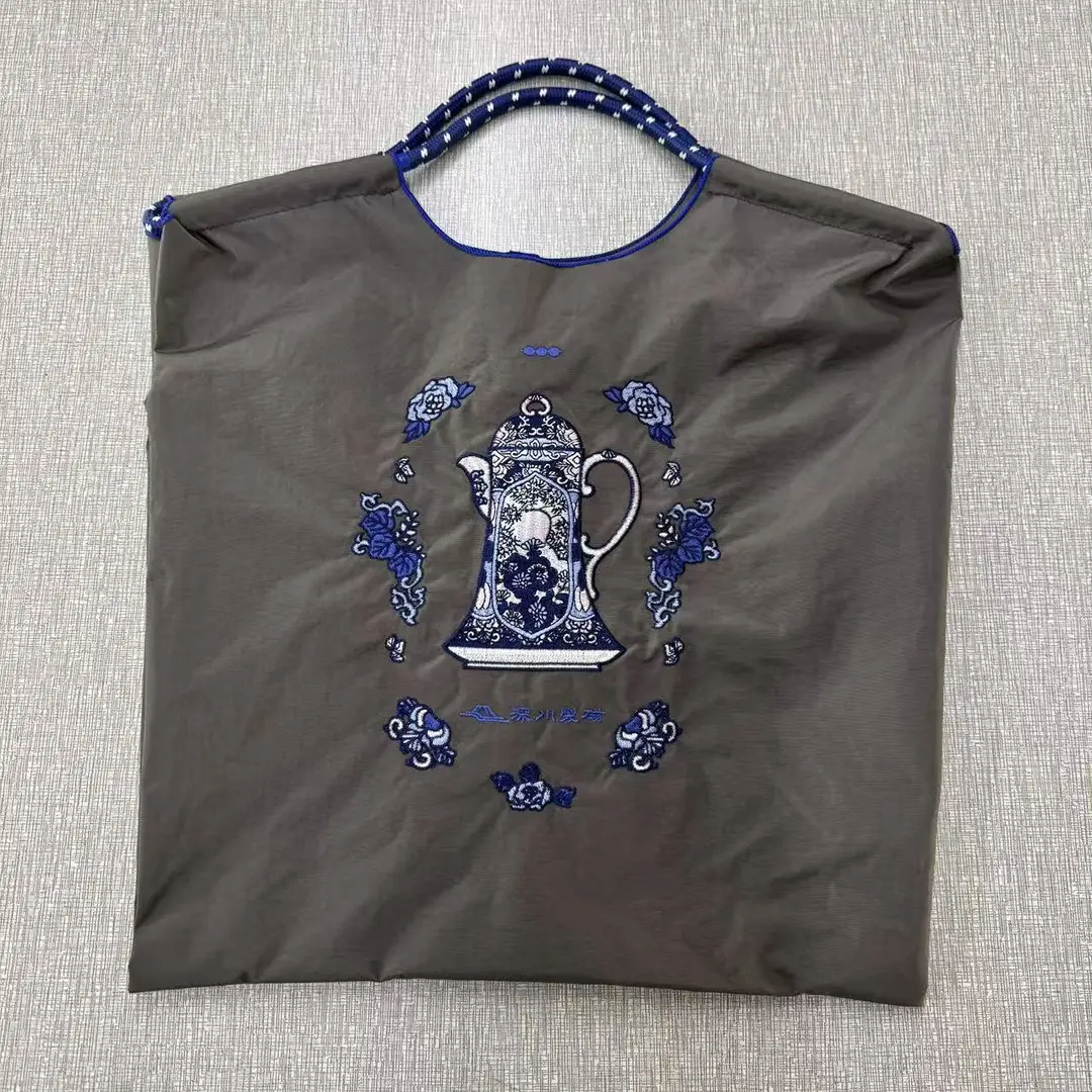 Blue Bottle Embroidered Large Capacity Tote Bag - Image 4