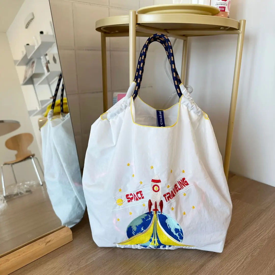 Blue Bottle Embroidered Large Capacity Tote Bag - Image 56