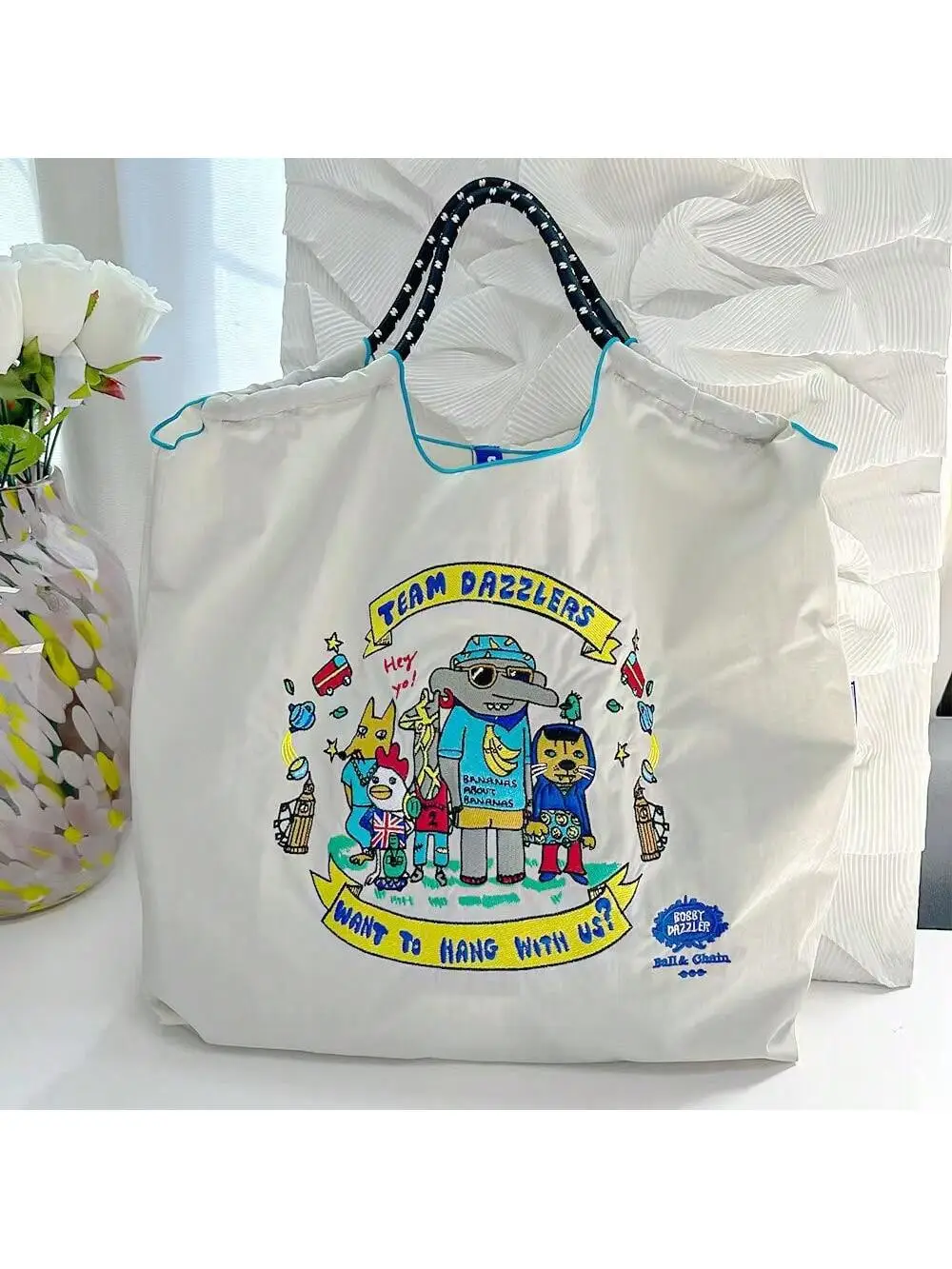 Blue Bottle Embroidered Large Capacity Tote Bag - Image 57