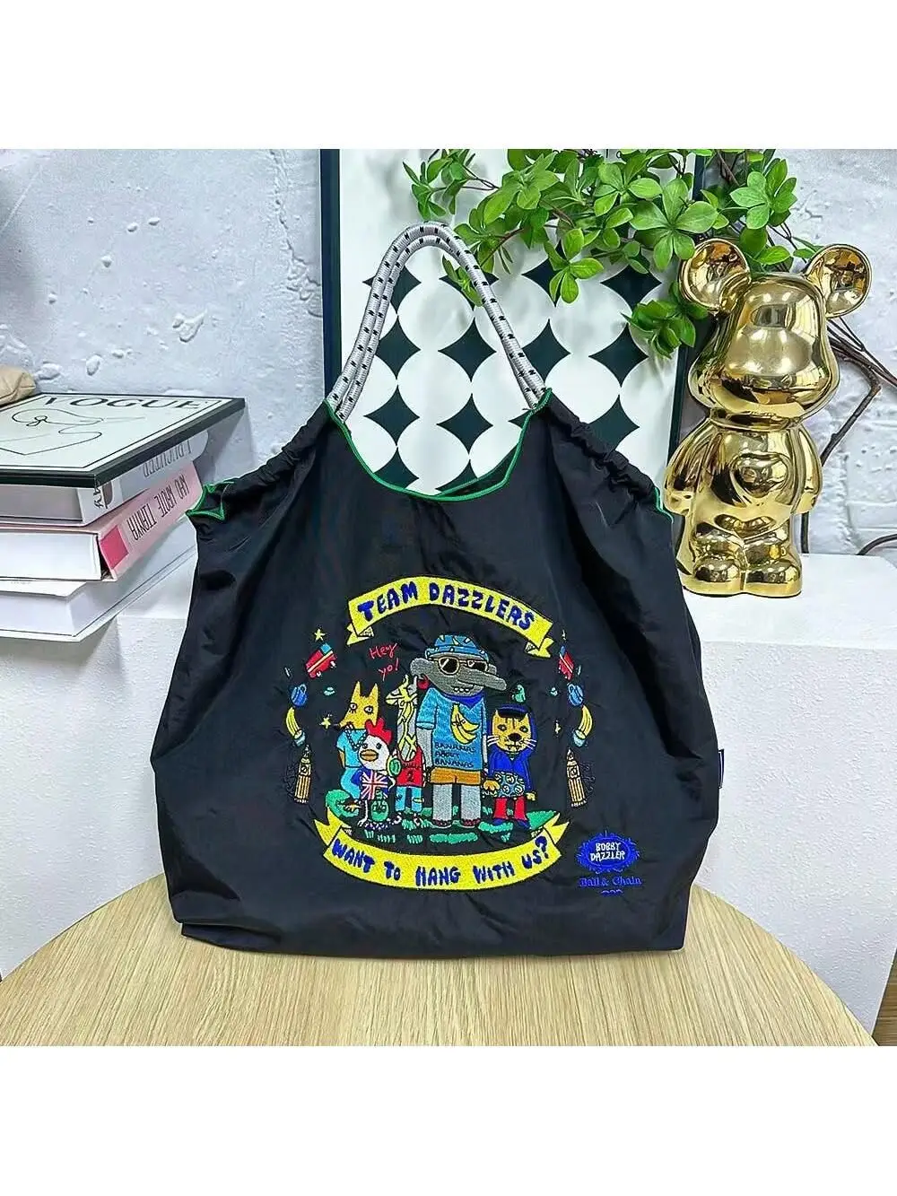 Blue Bottle Embroidered Large Capacity Tote Bag - Image 58