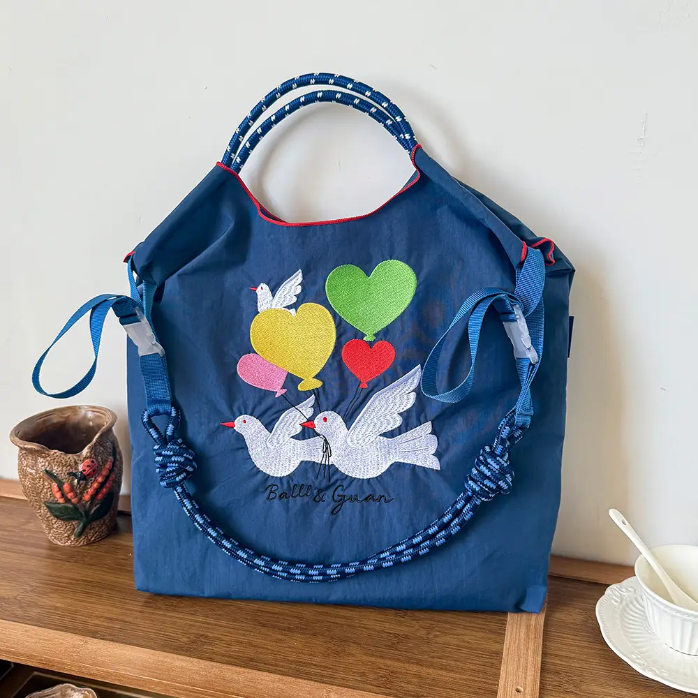 Blue Bottle Embroidered Large Capacity Tote Bag - Image 59