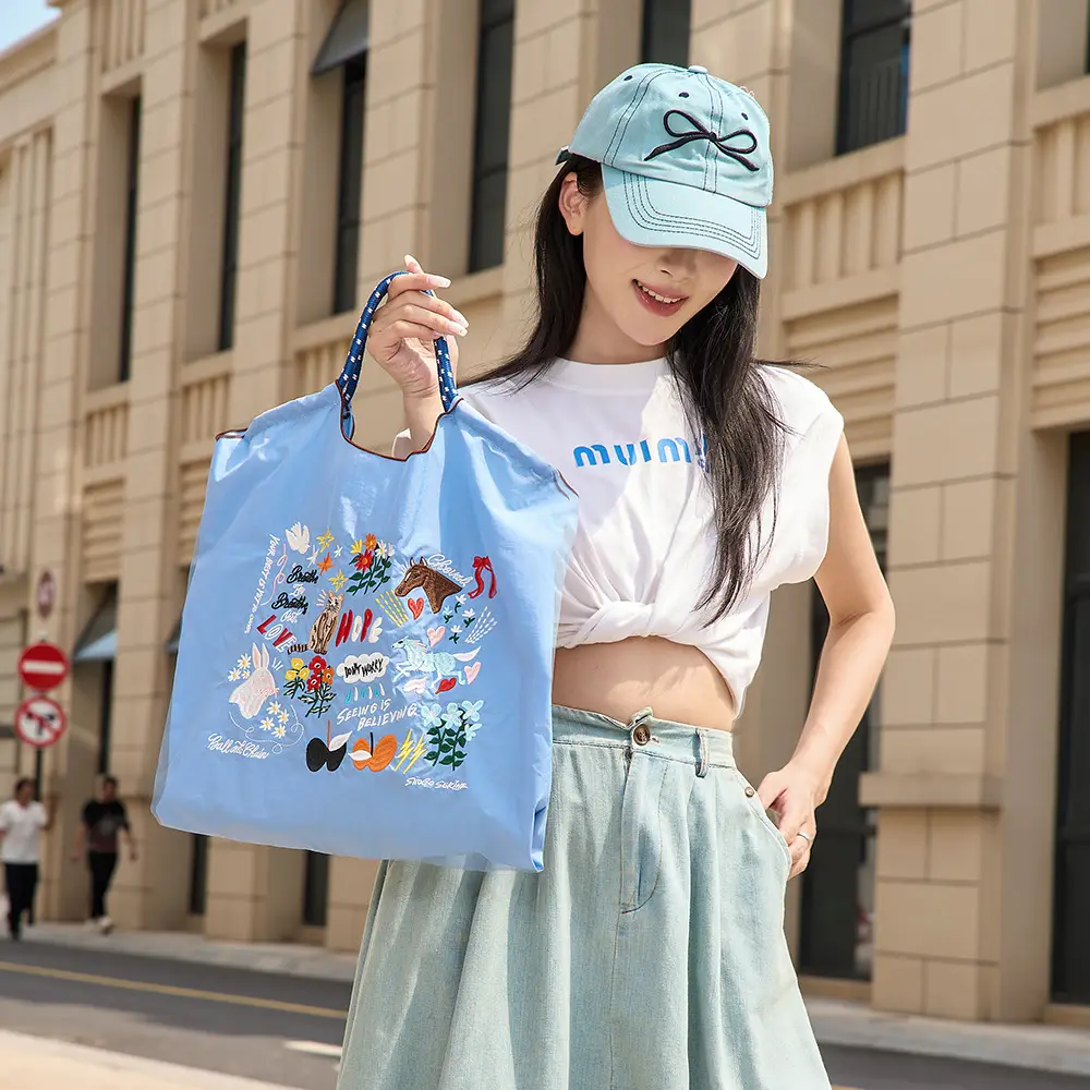 Blue Bottle Embroidered Large Capacity Tote Bag - Image 76