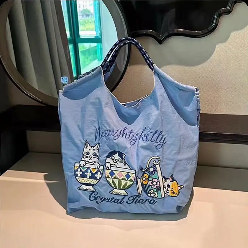 Blue Bottle Embroidered Large Capacity Tote Bag - Image 88