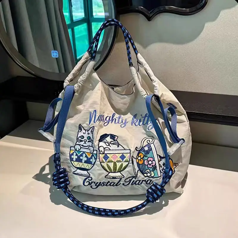 Blue Bottle Embroidered Large Capacity Tote Bag - Image 89