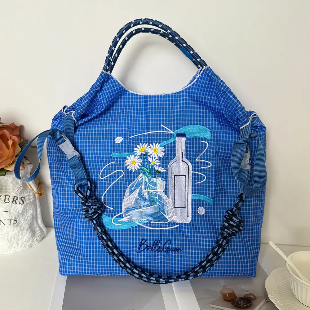 Blue Bottle Embroidered Large Capacity Tote Bag - Image 92
